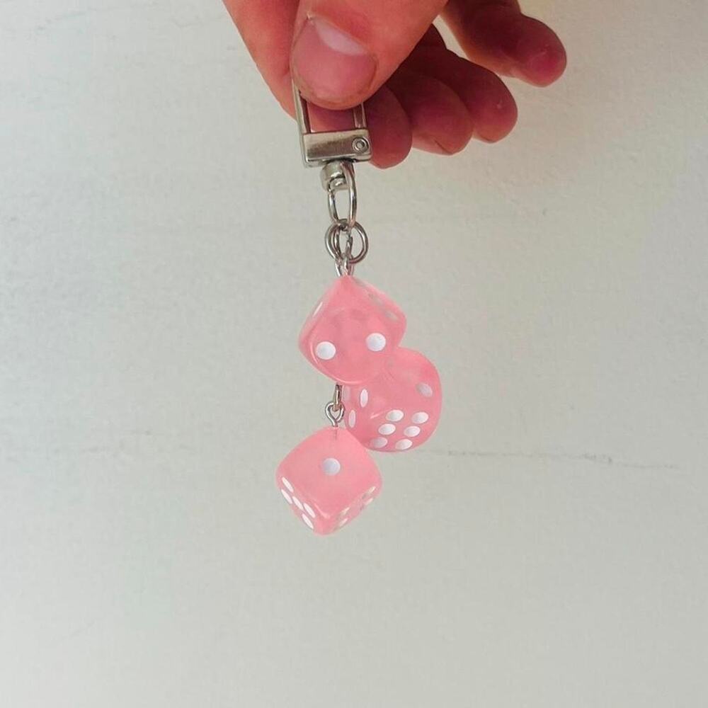 Y2k 2000s vintage style pink dice key chain